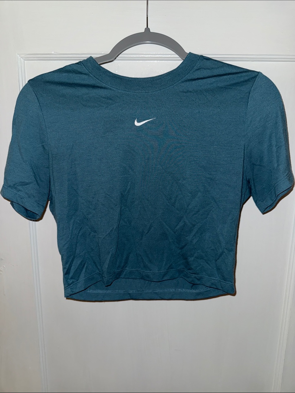 Nike Teal Cropped Crew Tee with White Swoosh